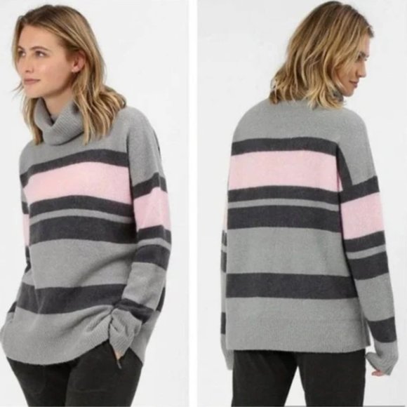 Sweaty Betty Pink and Gray Striped Cowl Neck Sweater - Picture 8 of 12